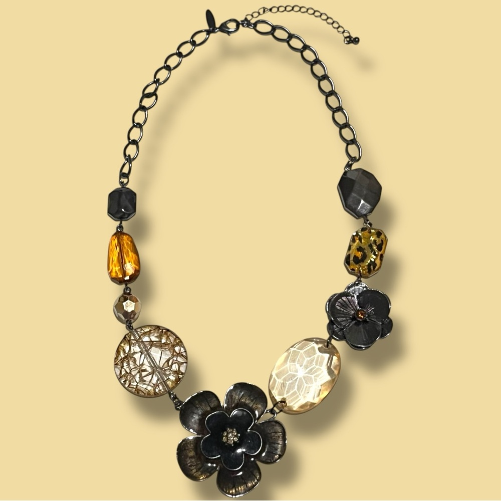 Chunky Floral NY & Co Necklace Acrylic Metal Enamel Adjustable